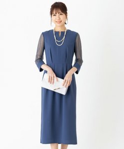 Aimer  【ドレス3点セット】エメ　袖ストライプレースIラインドレス　ブルー/M