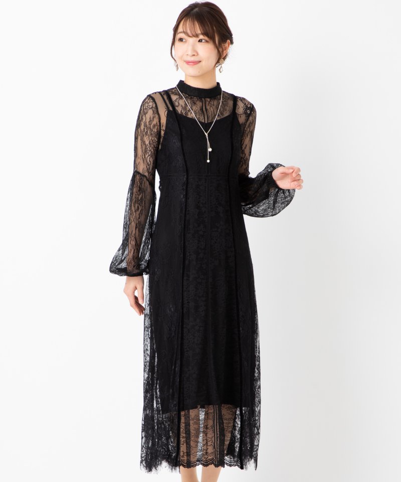 レディース21SS新品-S- FRAY I.D -フローティング刺繍ドレス(ブラック)