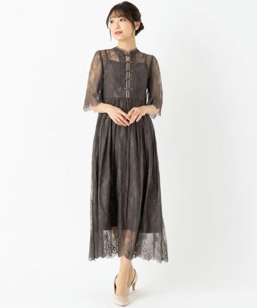 Select Shop  【ドレス2点セット】チャイナ風総レースドレス　チャコール/L