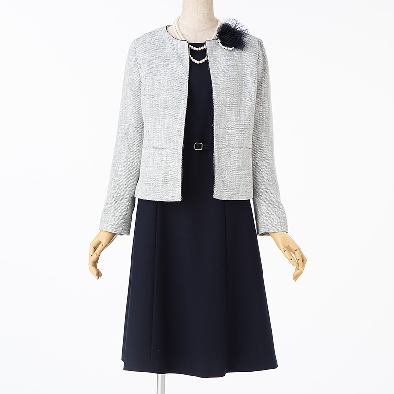 スーツ・フォーマル・ドレス未使用ナチュラルビューティー ツィードジャケット＆スカートスーツ４０黒×白