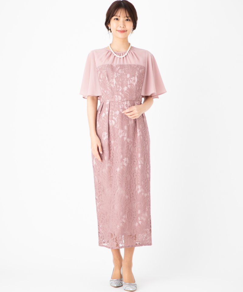 エミリオプッチのベージュ/ピンクのレースタイトドレス
