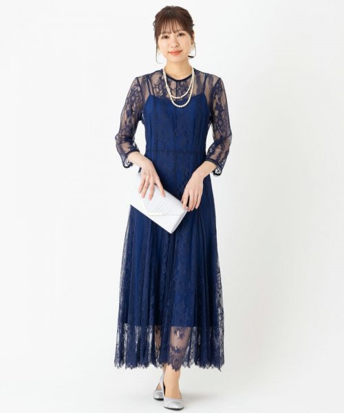 フレイアイディー　レース\u0026ドットドレス　ブルー完売存在感のある華やかなワンピース