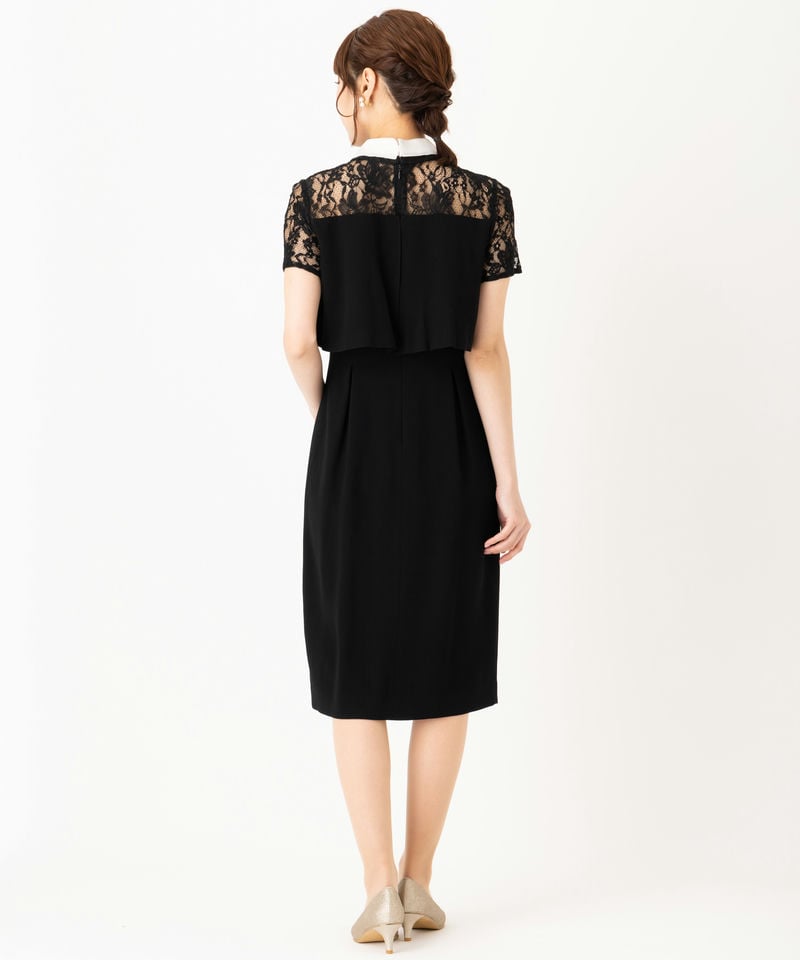 グレースコンチネンタル　オーガン刺繍襟ドレス　ブラック/M-L