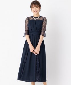 Select Shop  【ドレス2点セット】ビスチェ風レース切替ドレス　ネイビー/L