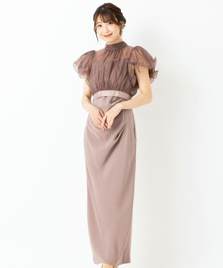 【新品未使用】ボレロレイヤードワンピース　ドレス　モカ Ｍサイズ