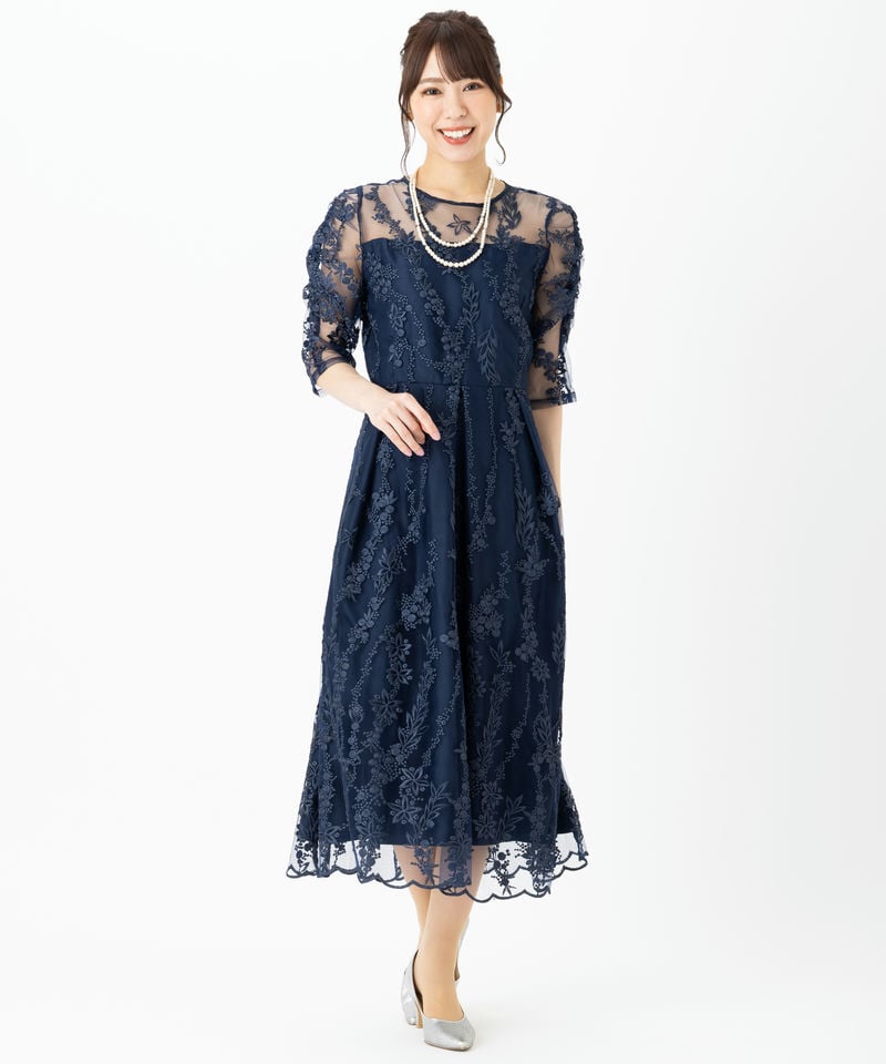 Select Shop 【ドレス3点セット】チュール×総刺繍ギャザースリーブ