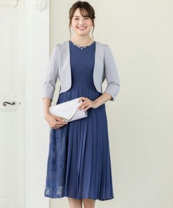 Select Shop  【ドレス4点SET】レース切替プリーツドレス　ブルー/M
