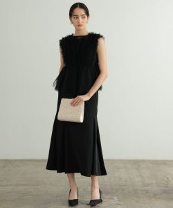 Select Shop  フリルチュールマーメイドドレス　ブラック/M
