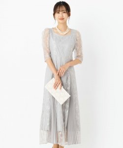 Select Shop  【ドレス2点セット】プリーツ切替え総レースドレス　グレー/M
