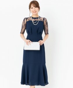 Select Shop  【ドレス2点SET】ビスチェ風マーメイドドレス　ネイビー/L