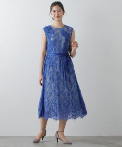LACOUPE  ラクープ　レースモチーフ刺繍ドレス　ブルー/5L