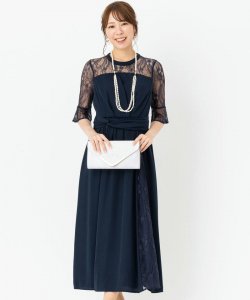 Select Shop  【ドレス2点セット】ビスチェ風レース切替ドレス　ネイビー/L