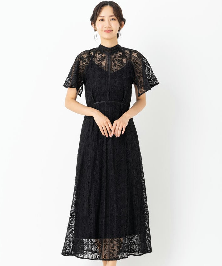 フレイアイディー　フローティング刺繍ドレス　ブラック/M