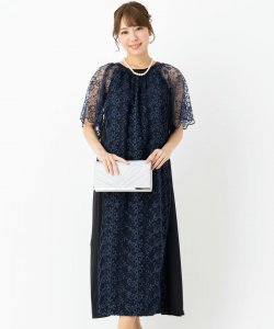 Select Shop  【ドレス3点セット】Aライン刺繍ドレス　ネイビー/M