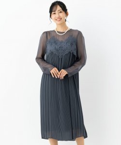 Select Shop  ケミカルレースプリーツドレス　チャコールグレー/M