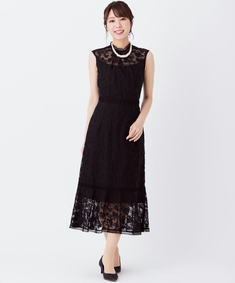 フレイアイディー　 オーガンジー刺繍ドレス　ブラック/M
