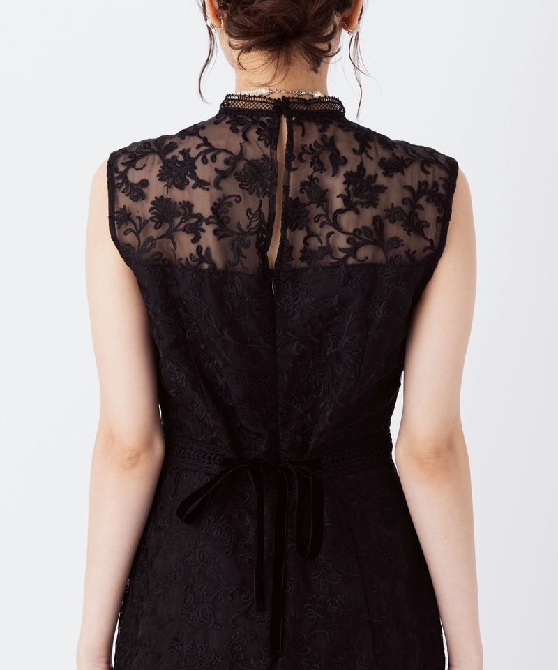 フレイアイディー　 オーガンジー刺繍ドレス　ブラック/M