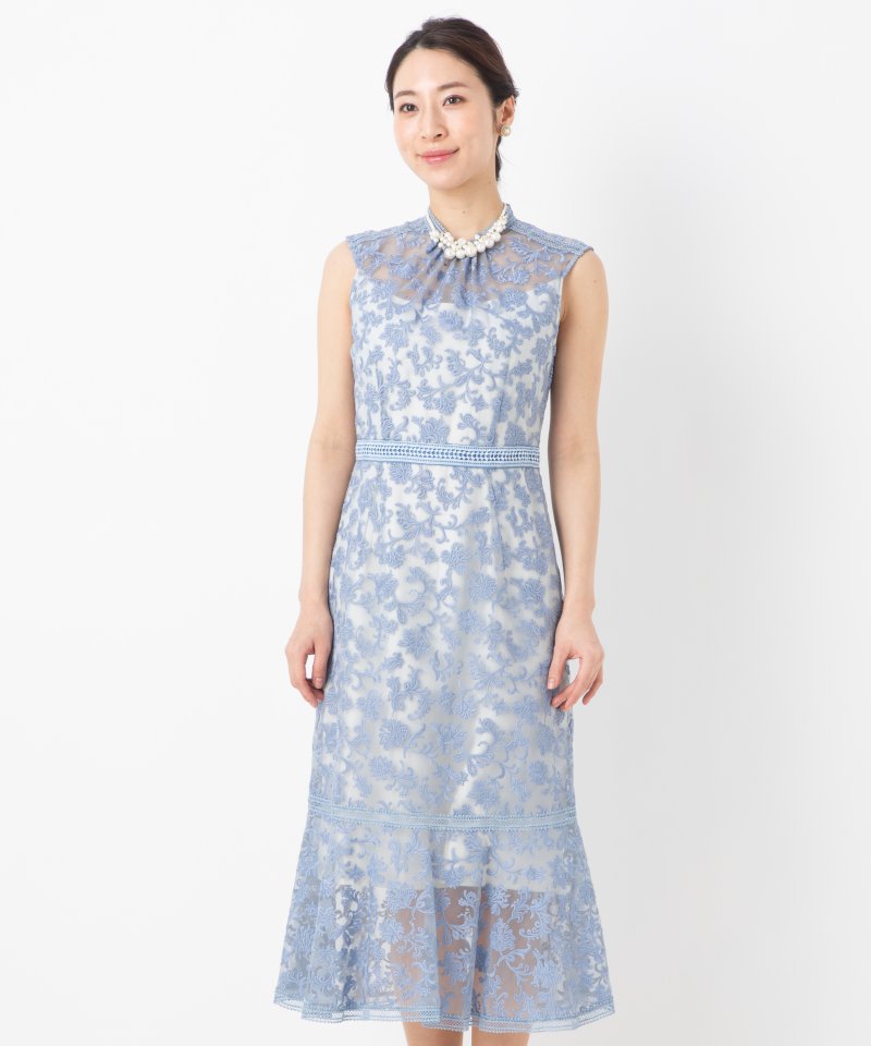 FRAY I.D フレイアイディー オーガンジー刺繍ドレス ライトブルー/M