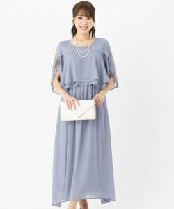 Select Shop  【授乳・マタニティードレスセット】ラッフル×袖レースロングドレス　ブルーグレー/M