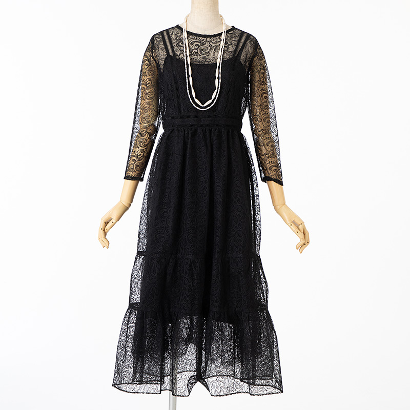 リリーブラウン　チュールレース刺繍ドレス　ブラック/M