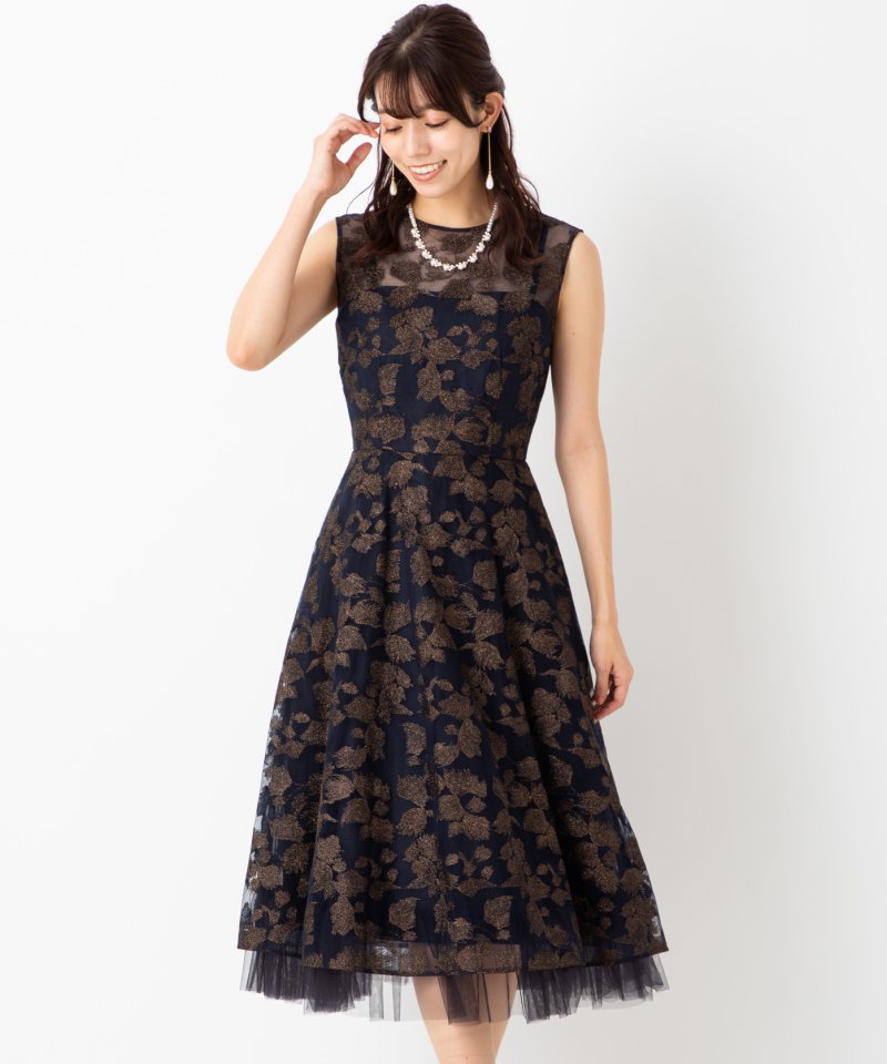 ラメ刺繍チュールワンピースドレス