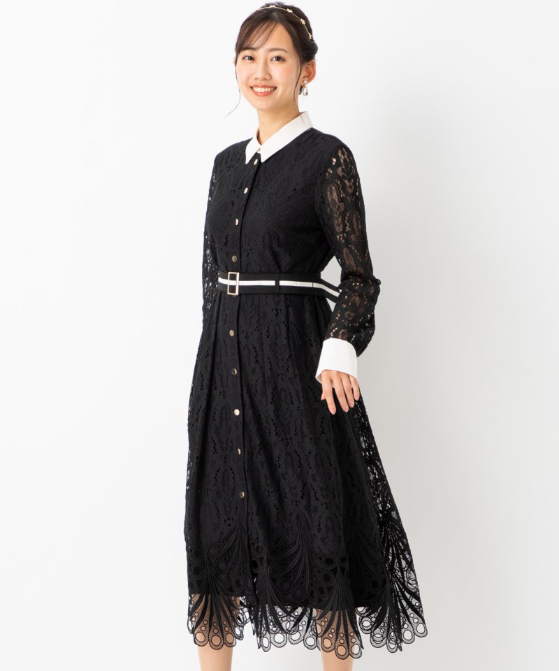 グレースコンチネンタル　レース刺繍ドレス　ブラック/S-M