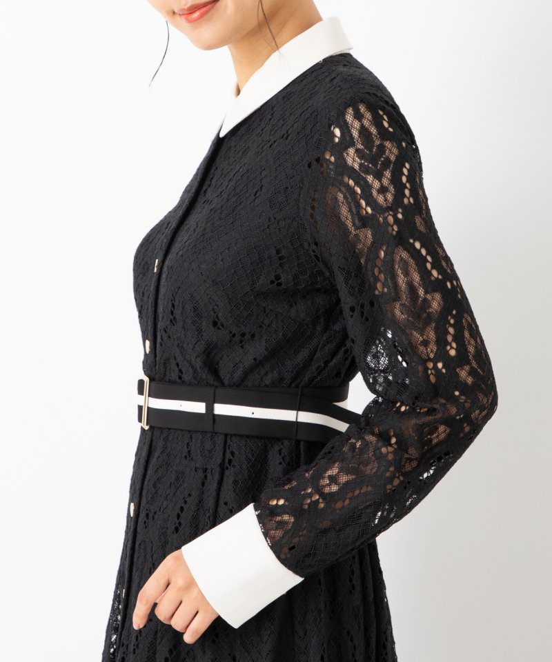 グレースコンチネンタル　レース刺繍ドレス　ブラック/M-L
