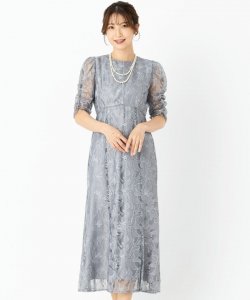 Aimer  エメ　チュールエンブロイダリーレースパイピングドレス　グレー/L