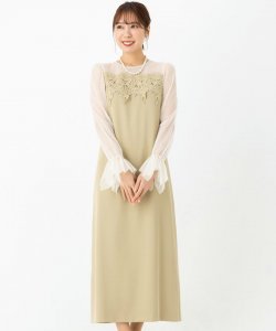 Select Shop  ケミカルレース変形ベルスリーブIラインドレス　グリーン/M