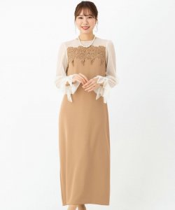 Select Shop  ケミカルレース変形ベルスリーブIラインドレス　キャメル/M