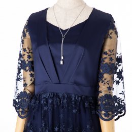 Select Shop  チュールフラワー刺繍ドレス　ネイビー/L