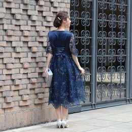 Select Shop  チュールフラワー刺繍ドレス　ネイビー/M