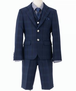 Select Shop  【キッズスーツ6点SET】タータンチェックーラードジャケット&ショートパンツ　ブルー/130